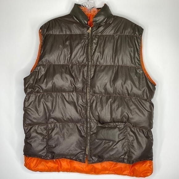 Vintage Cloud 9 Down Puffer Puffy Orange Brown Reversible Vest Size Large 70s - Picture 1 of 7